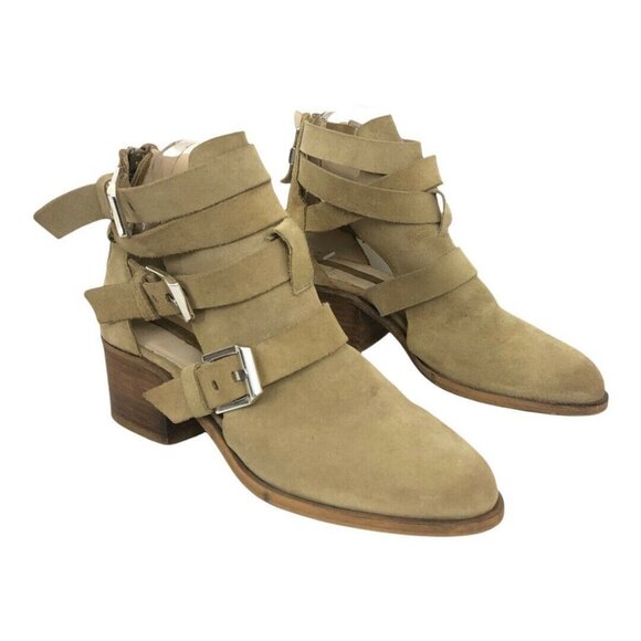 Zara Womens Size 40 US 9 Tan Suede Strappy Buckle Bootie - Picture 1 of 6